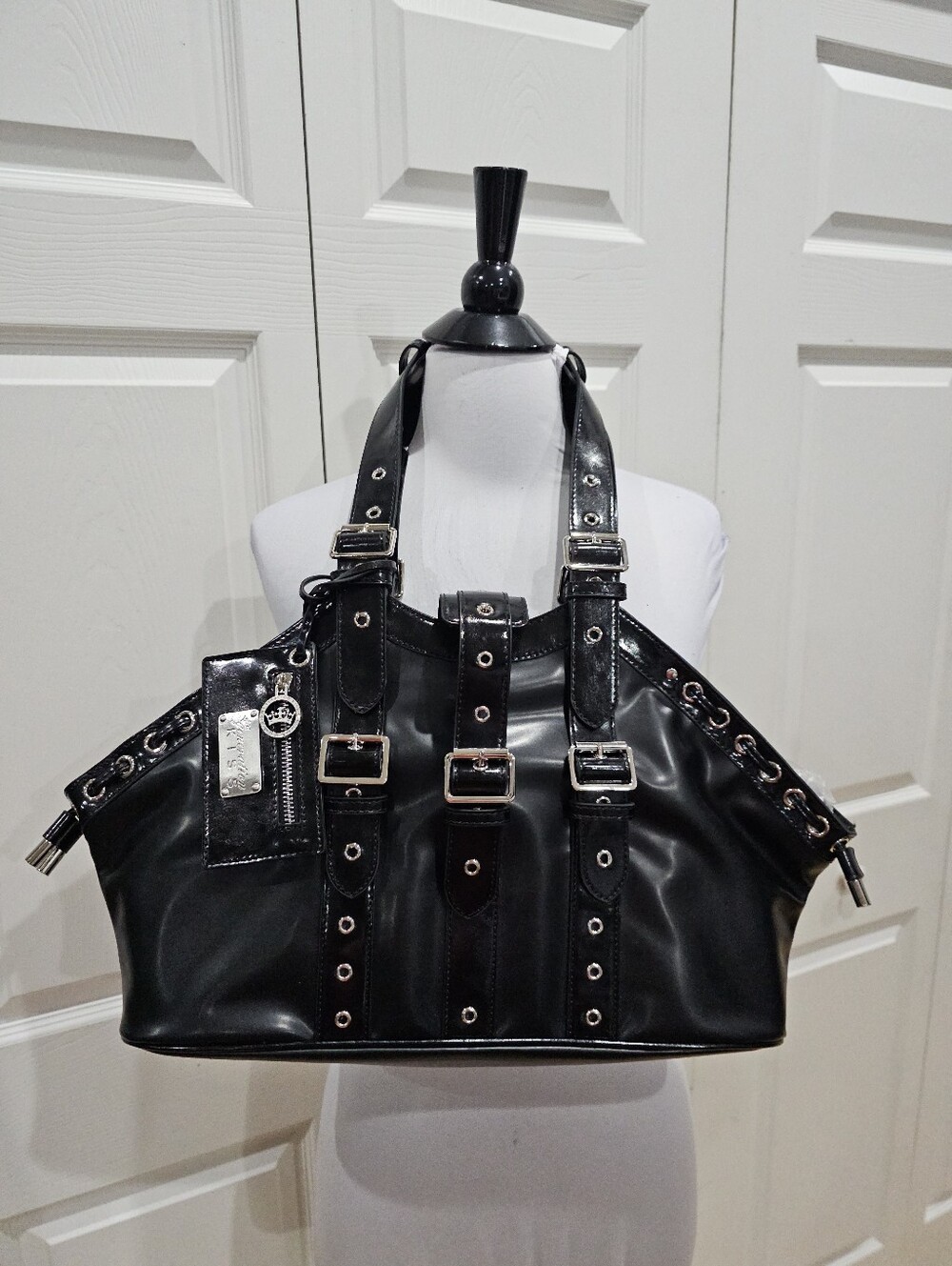 Dolls Kill Generation Kiss Amabel Black Faux Leather Buckle Shoulder Bag Purse
